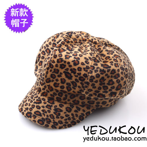 Full print leopard hat velvet satin quality octagonal cap vintage sexy winter women's
