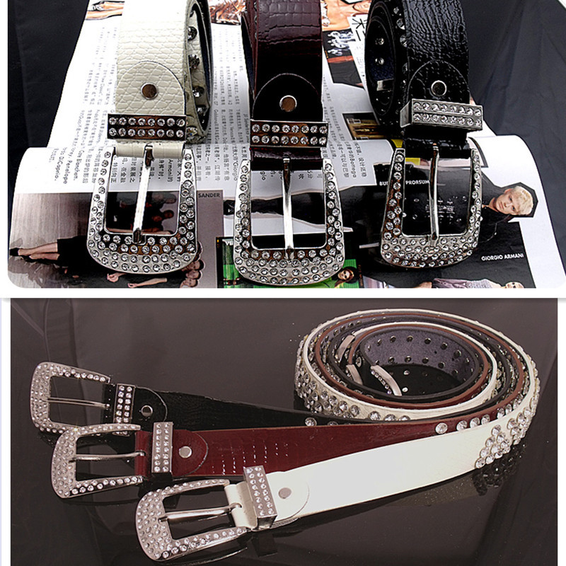 Full rhinestone belt female fashion all-match rhinestone strap female cowhide belt strap denim belt genuine leather