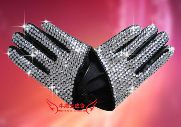 Full rhinestone smarten faux leather gloves star style free shipping