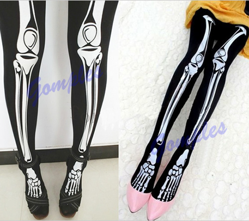Funny Halloween Skeleton Bone Printed Skull Tights Pantyhose Punk Women Legging Stocking