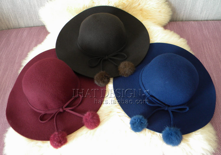 Fur ball - ihat wool big hat woolen cap billycan 12 autumn and winter women's