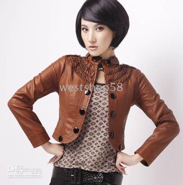 Fur Brown Funky Leather short jacket coat Bomber Jacket M/L/XL/XXL more color
