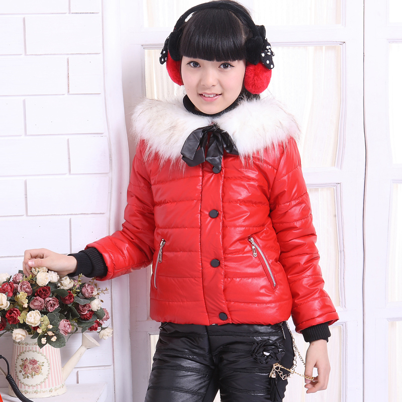 Fur clothing leather collar bow fashion short design thickening wadded jacket child outerwear 21240