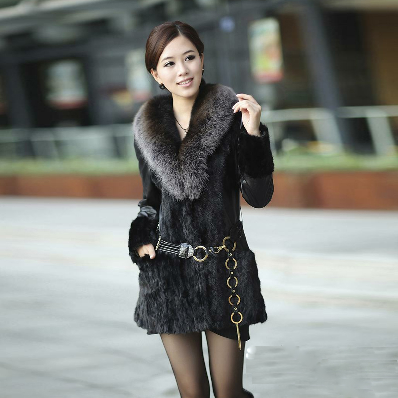 Fur coat 2012 mink overcoat medium-long fox fur mink Free shipping