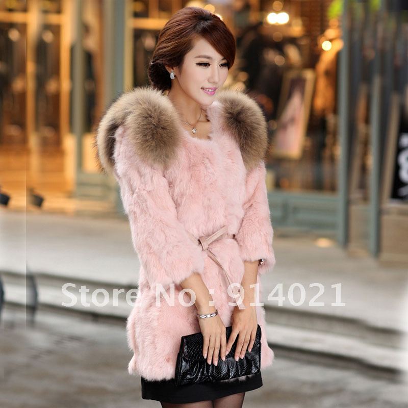 Fur coat,2012 new arrival female Koren style rabbit fur split joint leather, slim ,medium-long,11 colors