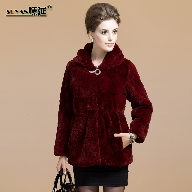 Fur coat 2012 rex rabbit hair full leather slim long design hooded sy8866