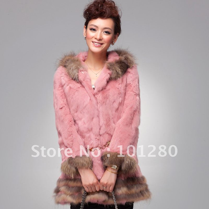 fur coat 2012 slim medium-long with a hood women's