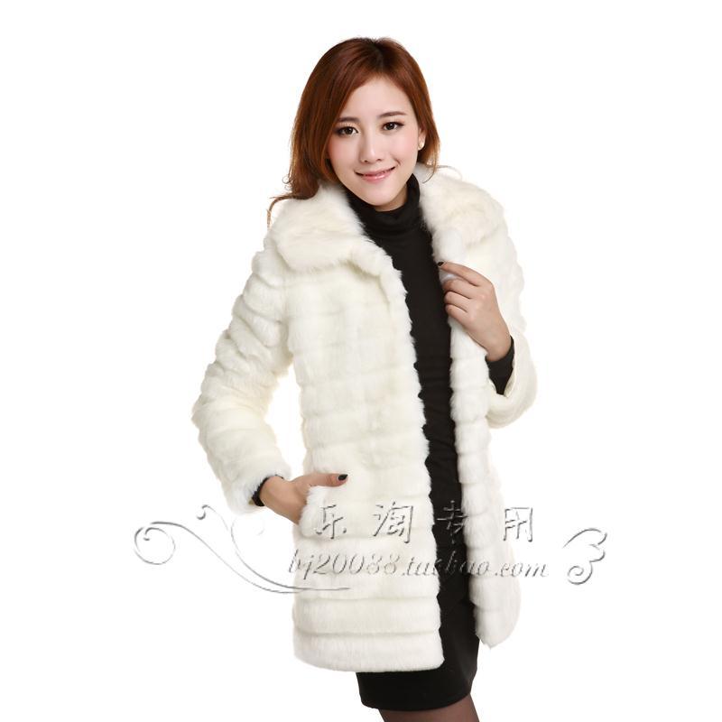 Fur coat female faux medium-long overcoat rex rabbit hair outerwear top