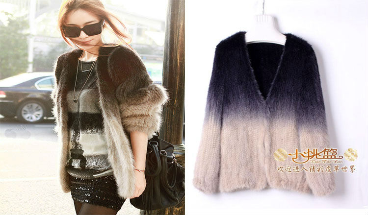 Fur Coat for women overcoat gradient mink  knitted fur fight mink outerwear 2013