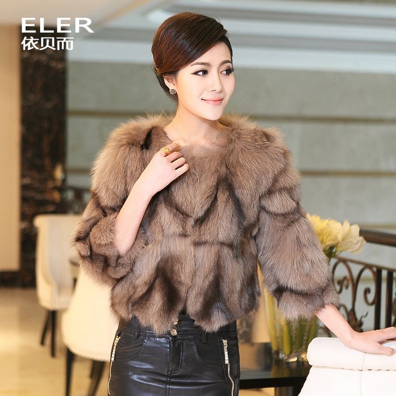 Fur coat fox fur 2012 v short design three quarter sleeve o-neck