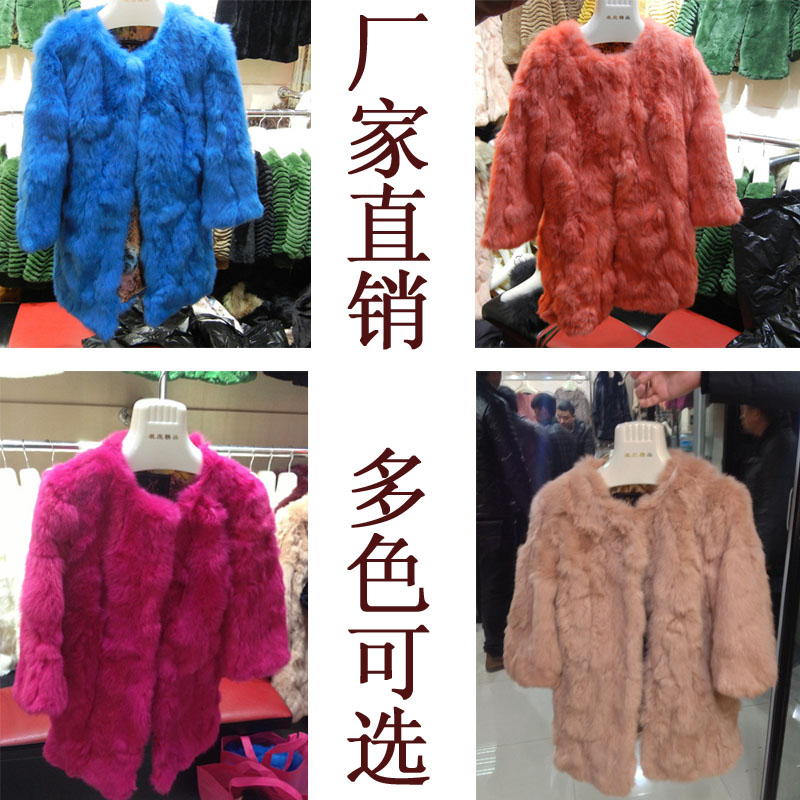 Fur coat rabbit fur navy blue rose electrooptical blue fur three quarter sleeve medium-long slim outerwear a227