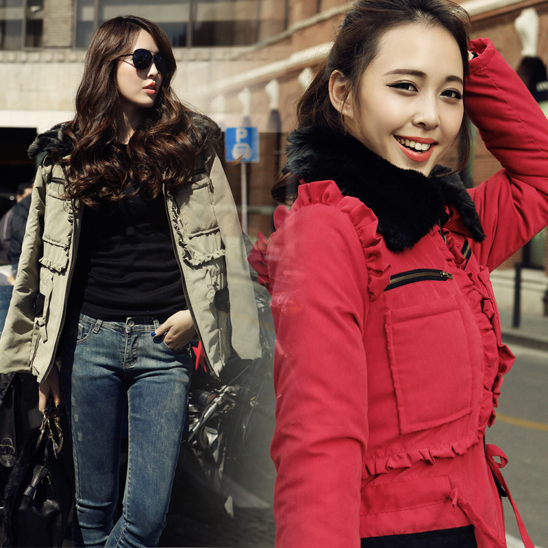 Fur collar laciness slim wadded jacket women's casual outerwear fur collar laciness wadded jacket cotton-padded jacket female