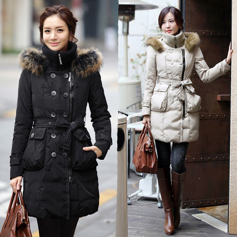 fur collar thermal woman ladies's winterwear overcoat down jacket solid color