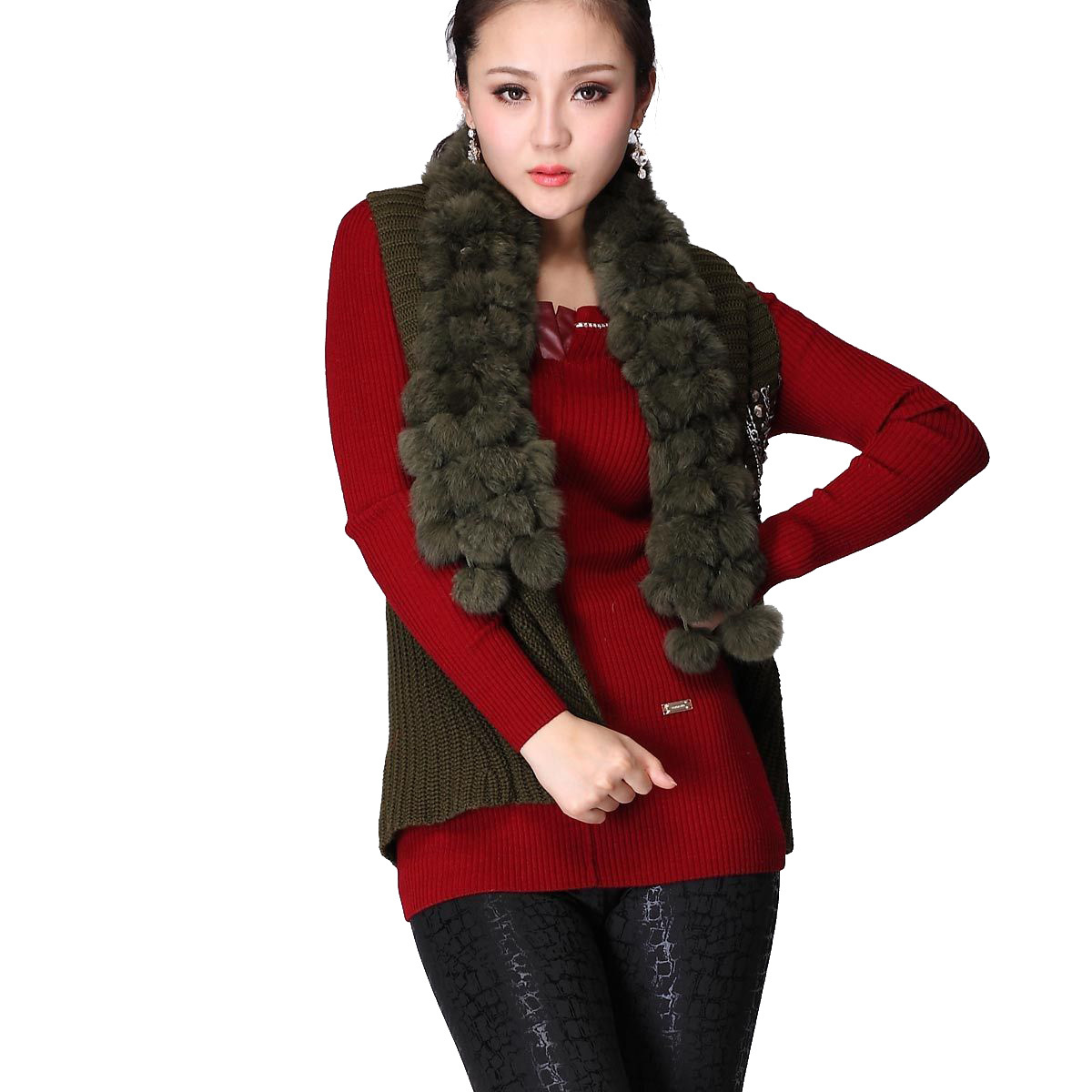 Fur collar vest outerwear spring and autumn women's formal sweater winter sweater vest all-match wool cardigan