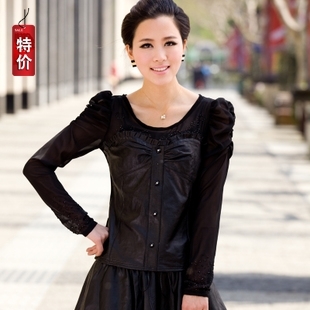 Fur genuine leather clothing female lace patchwork short design ultra-thin slim genuine leather clothing