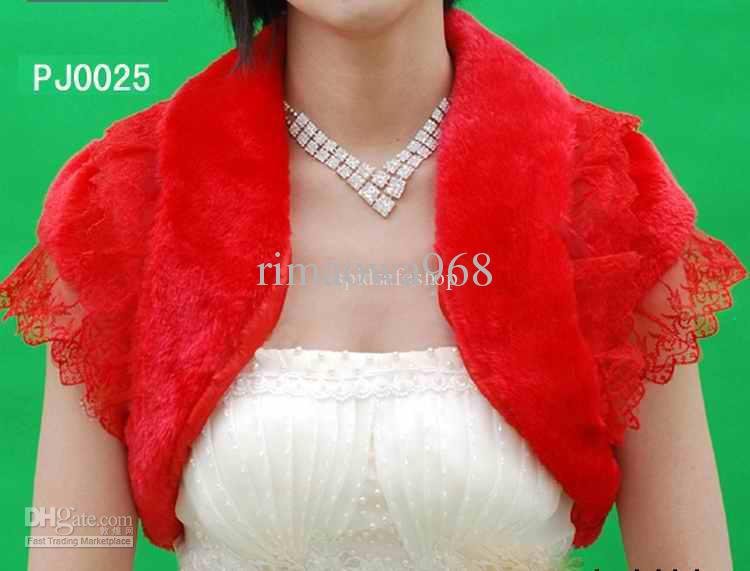 fur long wool wedding bridal Red pashmina wrap lace sleeve edge tippet