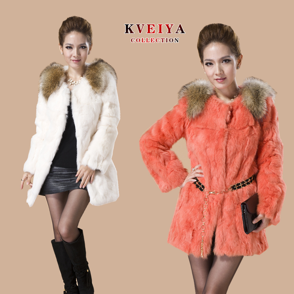 Fur o-neck rabbit fur coat female medium-long 2012