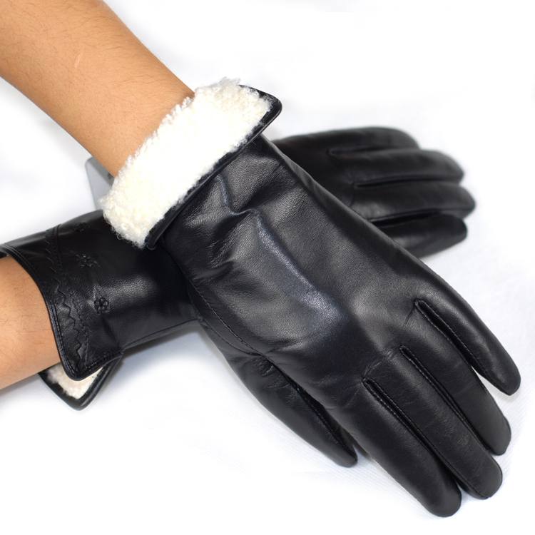 Fur one piece sheepskin gloves genuine leather gloves women's winter thermal thickening berber fleece