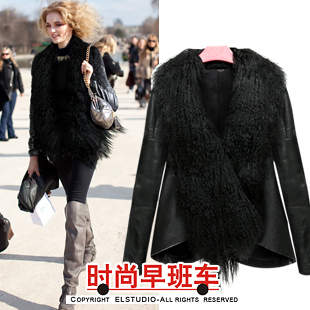 Fur outerwear 2012 beach wool fur coat winter patchwork large fur collar slim jk651