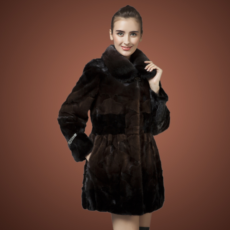 Fur outerwear fight mink overcoat slim female medium-long mink fur overcoat free shipping