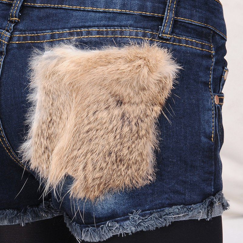 Fur quality all-match fashion thickening denim shorts female trousers boot cut jeans