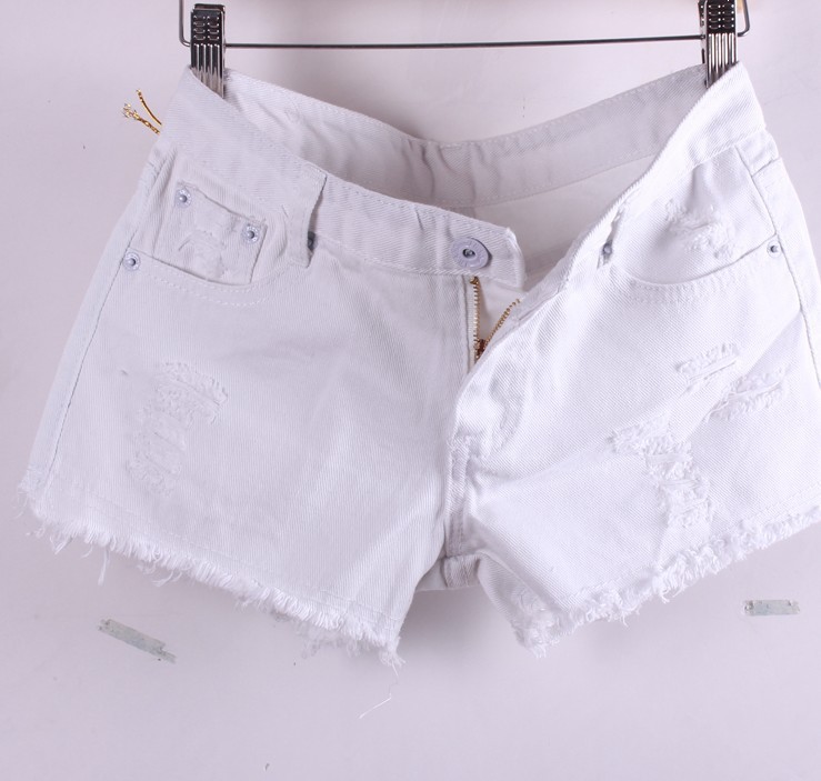 fur side washing broken holes club style hot pants shorts  Denim Shorts joker casual pants