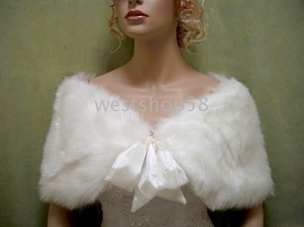 Fur Stole Shawl Lovely Beige White/Ivory Wedding Faux