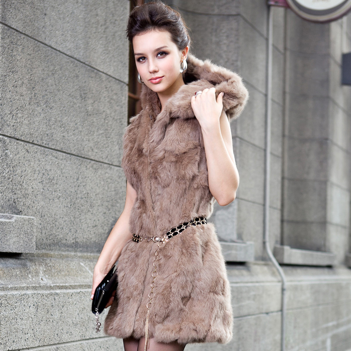 Fur vest 2012 rex rabbit hair vest hooded women outerwear lj609