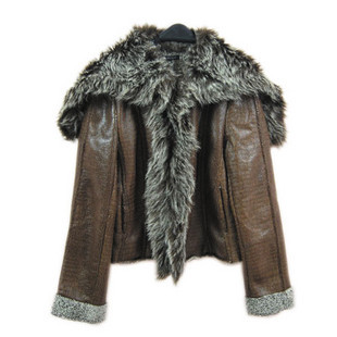 Fur with a hood serpentine pattern leather clothing short jacket m22-f120