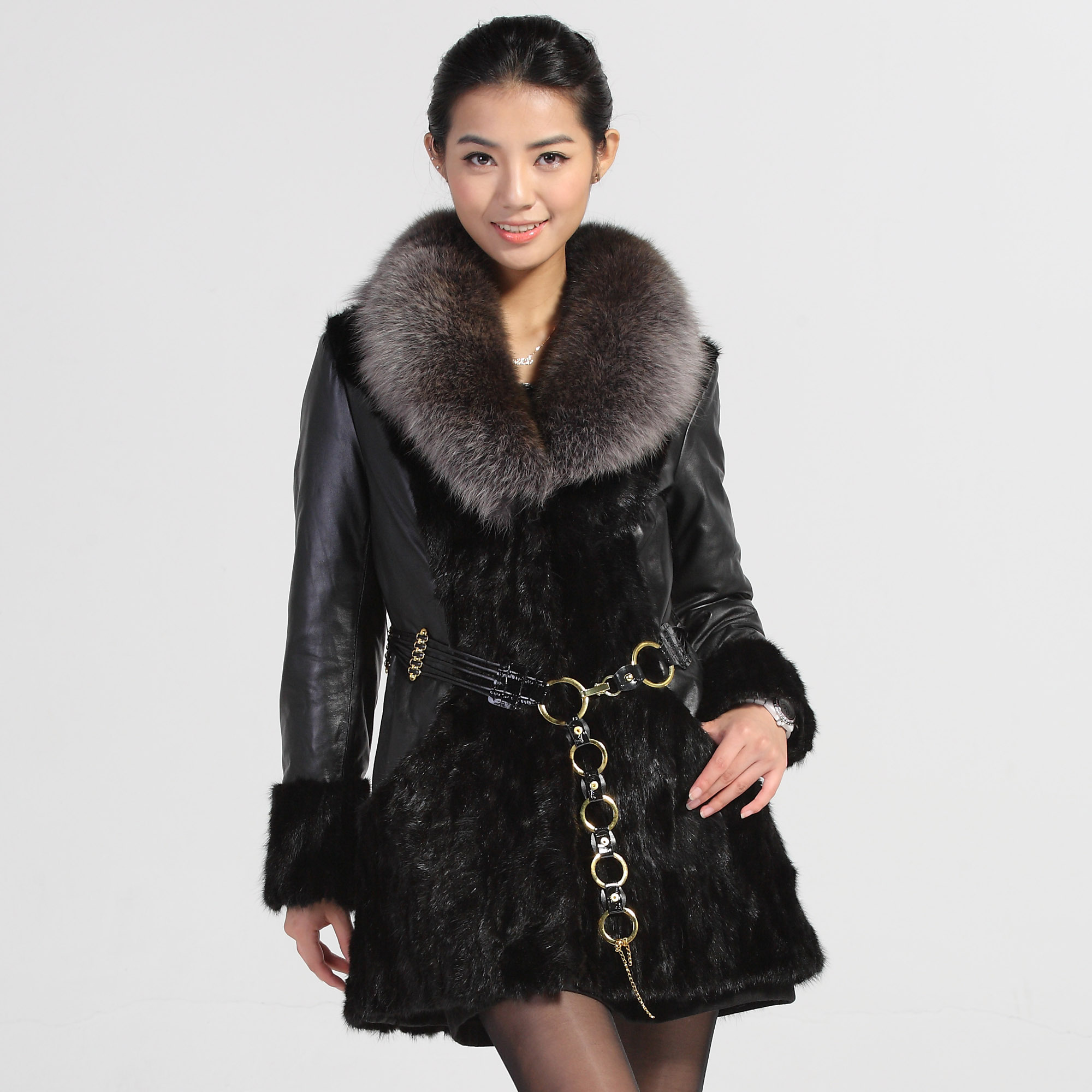 Furlove fox belt women's medium-long down genuine leather overcoat thermal sheepskin clothes leather d889
