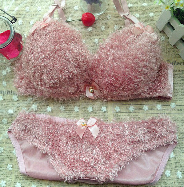 Fuzzy Winter Sweet Young lady bra set 2083# ladies bra designs