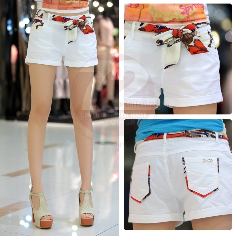 Fz315 women's 2012 summer ribbon patchwork roll-up hem pants shorts