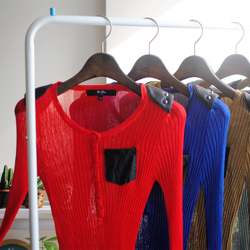 G . g2 rivet slim PU patchwork sweater fashion women's Free Shipping