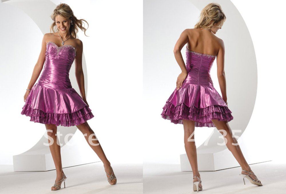 G125 No Risk Shopping Modern Strapless Sweetheart Taffeta Graduation Dresses Pleat A-Line Above Knee,Mini Custom Made
