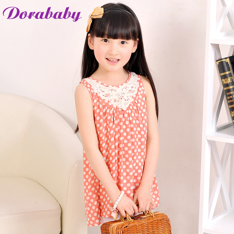 ga033 baby children's clothing female child summer 2013 female child lace vest child T-shirt dot sleeveless shirt