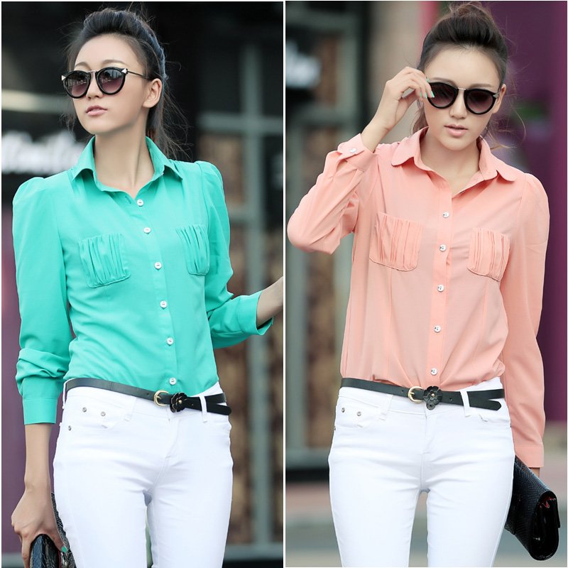 [Gabriel4u] special for autum and spring  women bubble long-sleeve three-dimensional pocket women's shirt