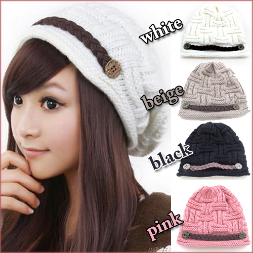 Gangnam Warmer Crochet Beanie Button Braided Beret Baggy Knit Ski Winter Hat Cap[060114]