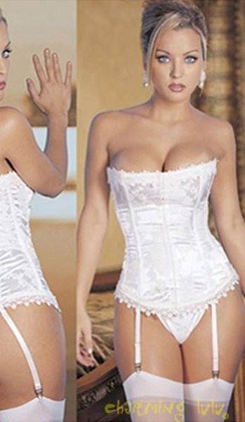 Garter Set & Corset (95a0254) White Stunning Corset with G-string, Sexy Underwear, Corset Dresses + Free Shipping!!