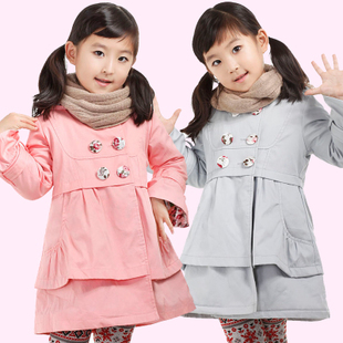Gary girls clothing compound fabric double layer cotton-padded trench female child baby outerwear 229