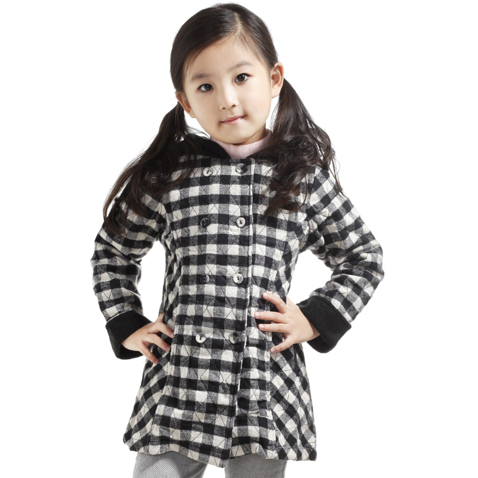 Gary spring and autumn girls clothing clothes plaid cotton-padded long-sleeve cardigan trench outerwear 364