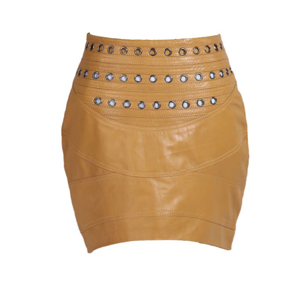 gas hole patchwork women's genuine leather skirt 50107122100613