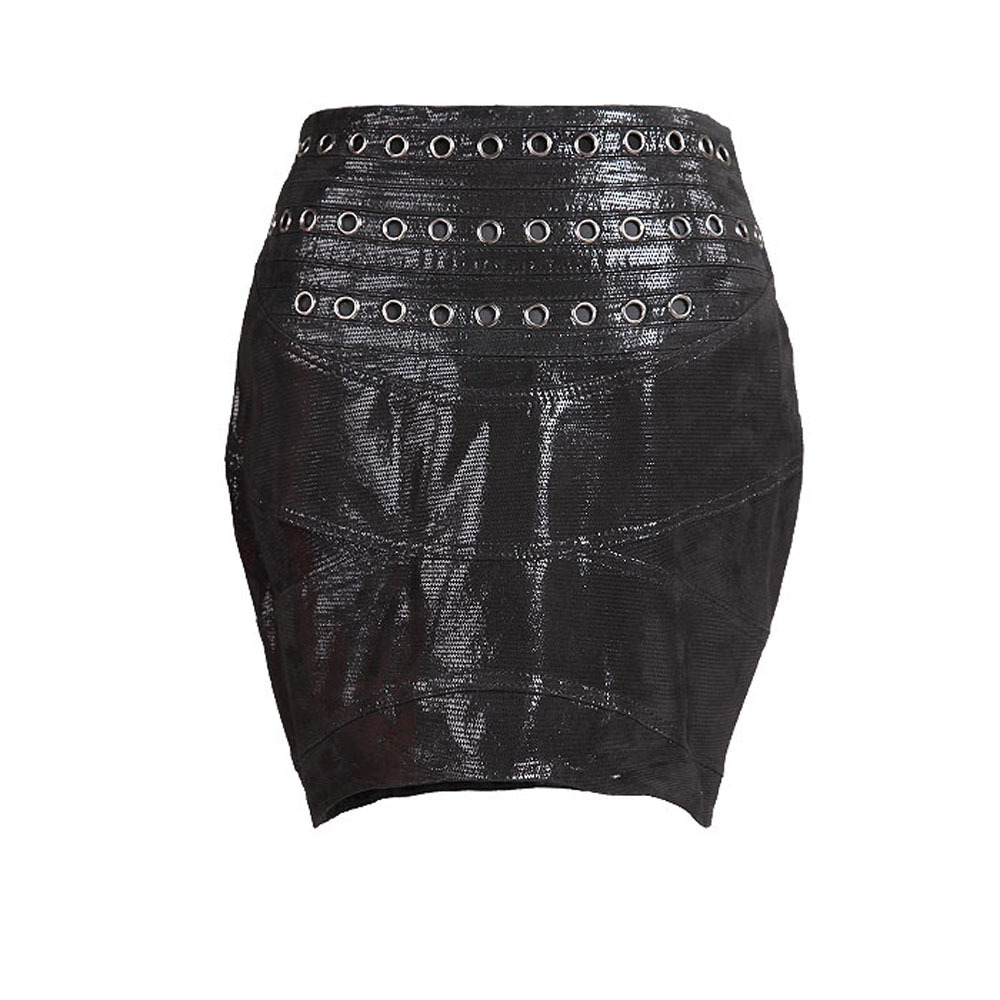 gas hole patchwork women's genuine leather skirt 50107122114189
