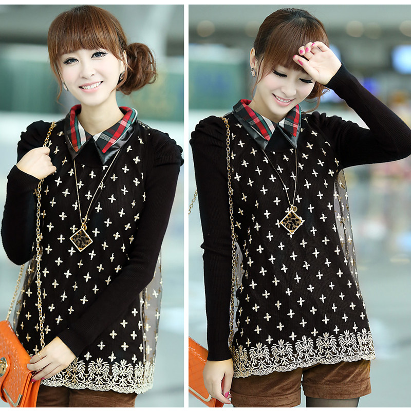 Gauze embroidery vest loose o-neck sleeveless basic all-match female vest gold lace shirt