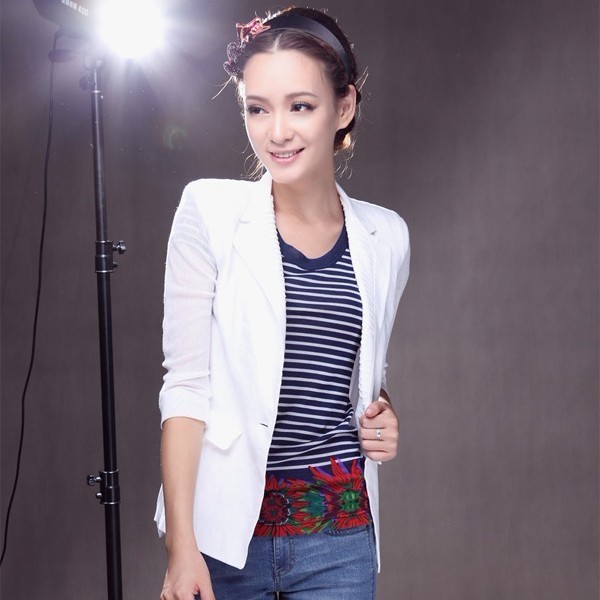 Gauze three quarter sleeve white linen suit jacket g43215 women's 20123