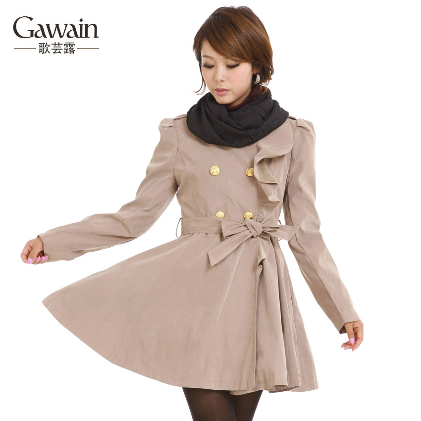 Gawain 2012 autumn patchwork lace long design loose trench female plus size outerwear