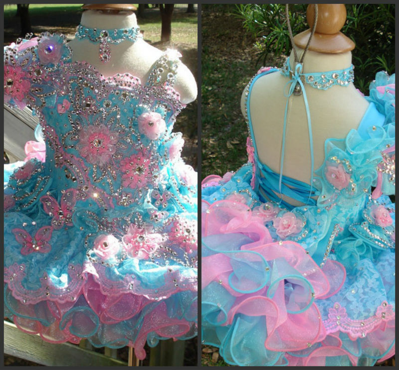 GD004 Baby Gril's Tutu Dress Pink-Blue Beaded Party Dress Age Baby:1-6Y Flower Girl Dress