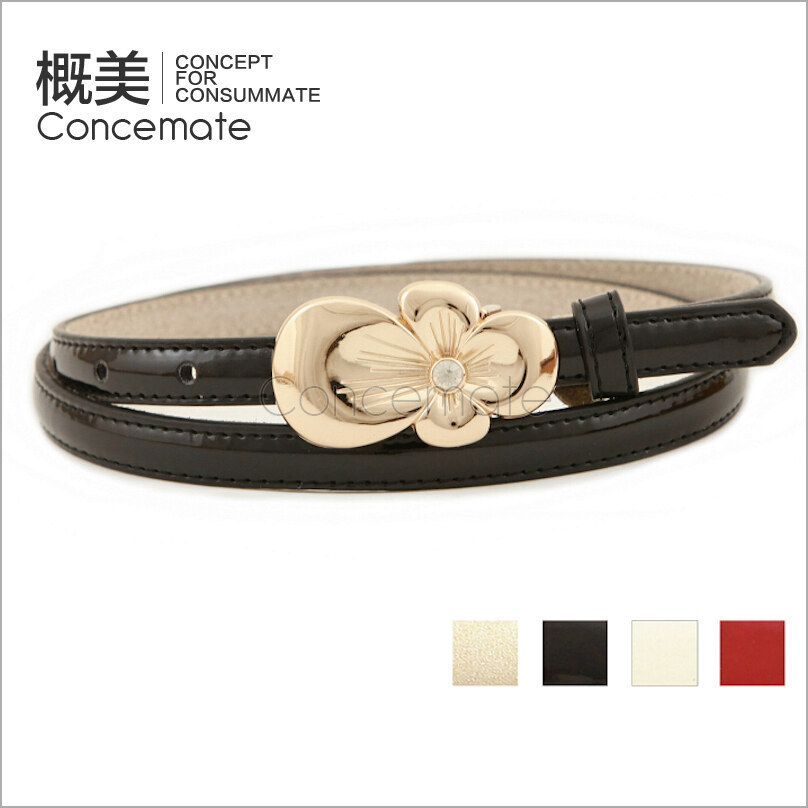 Gentle flower rhinestone decoration japanned leather female thin belt genuine leather fashion genuine leather strap c004