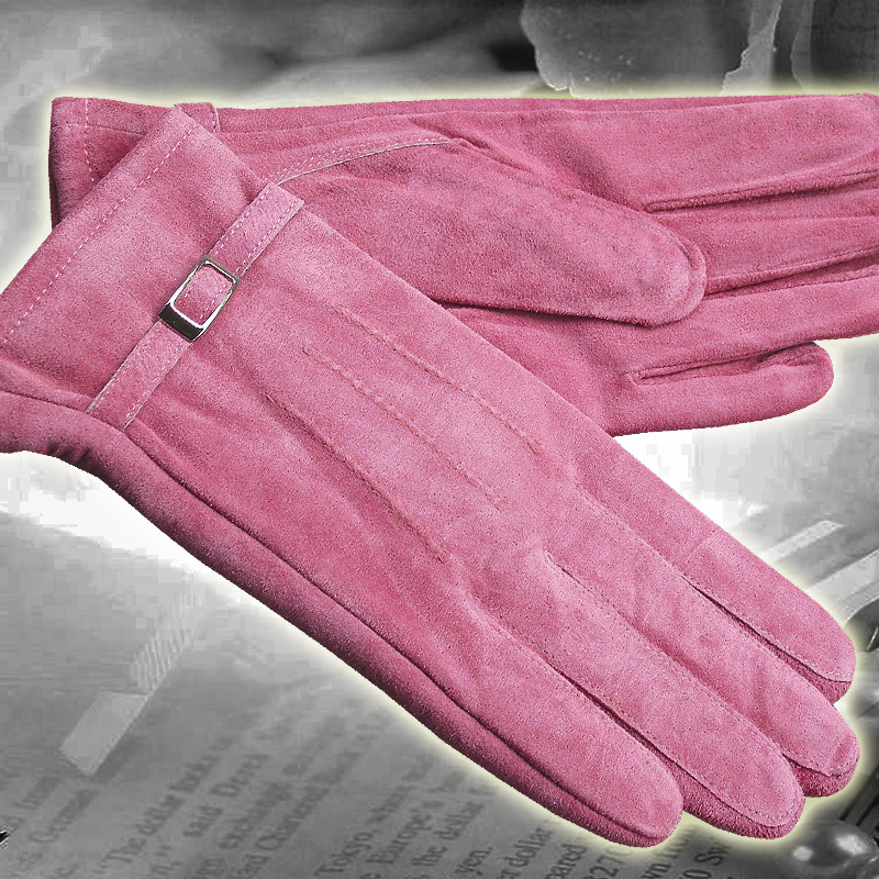Gentlewomen casual formal fashion genuine leather gloves female pink suede leather gloves - 04