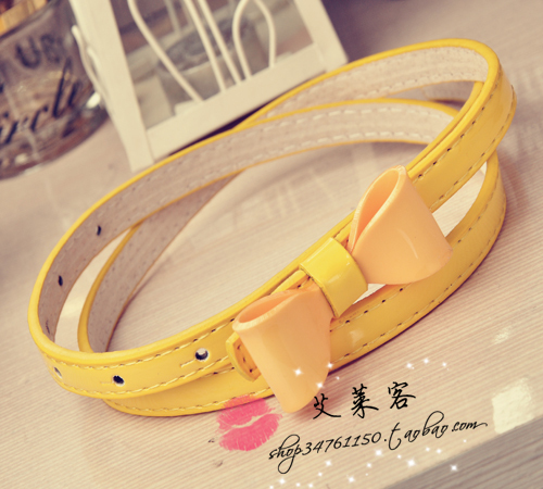 Gentlewomen fashion elegant bow candy color resin button japanned leather women's belt - chromophous