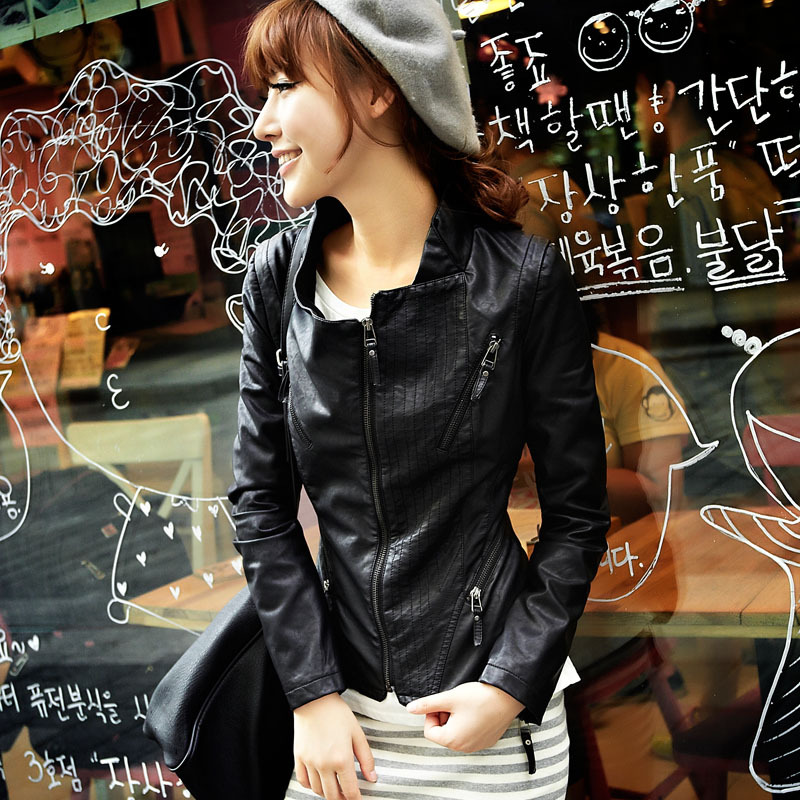 Gentlewomen leather clothing female short jacket slim design PU outerwear 21g3719